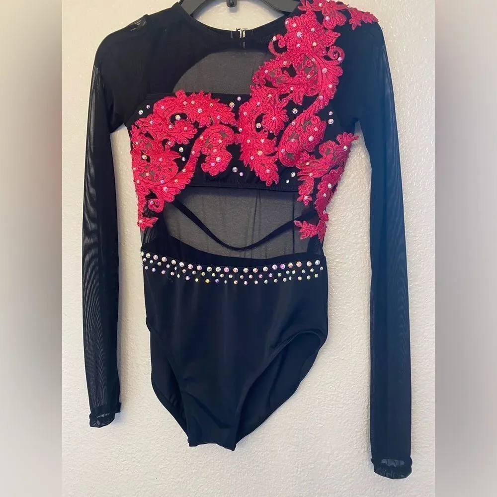 WEISSMAN illusion Dance Costume black hot pink custom leotard MT10406 MC child